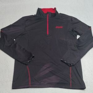Swix Zip Pullover Mens Size Large Black Red 1/4 Zip Performance Shirt